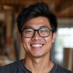 Headshot of Marcus Chen, a smiling woodworker in his workshop.