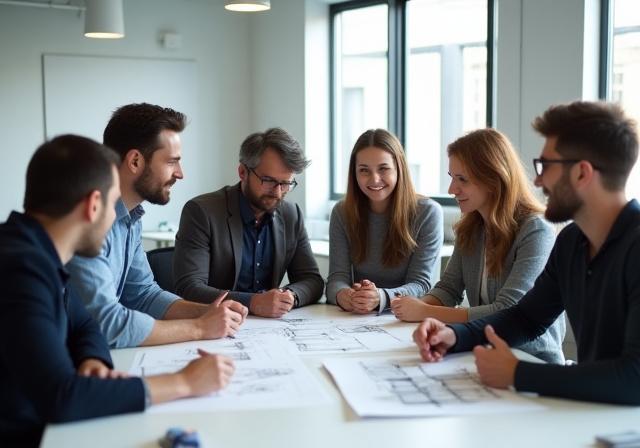 モダンなオフィスで設計について議論するAxis Forgeのチーム