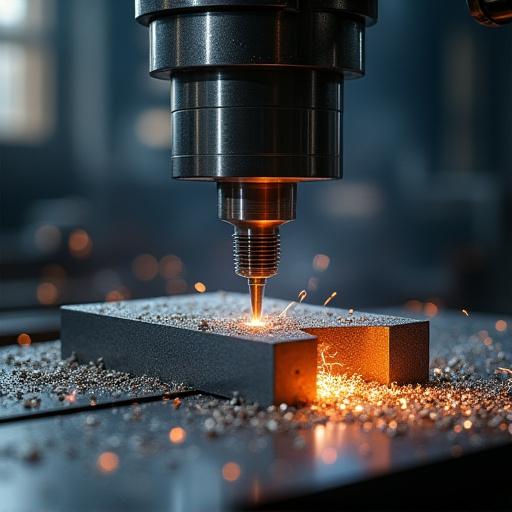 CNCフライス盤が金属加工している様子