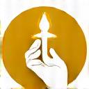 A simple icon of a hand holding a glowing tool.