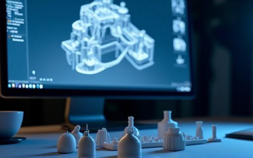 3Dモデリング画面と試作品